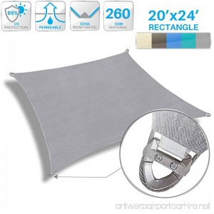 Patio Large Sun Shade Sail 20' x 24' Rectangle Heavy Duty Strengthen Durable Outdoor Canopy UV Block Fabric A-Ring Design Metal Spring Reinforcement 7 Year Warranty -Light Gray - B07B457YW2
