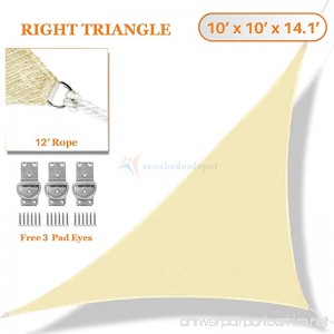 Sunshades Depot 10' x 10' x 14.1' Sun Shade Sail Right Triangle Permeable Canopy Tan Beige Custom Size Available Commercial Standard - B01KKHBXEO