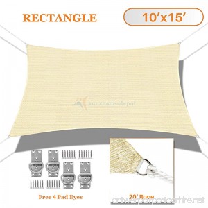 Sunshades Depot 10' x 15' Sun Shade Sail Rectangle Permeable Canopy Tan Beige Custom Size Available Commercial Standard - B01KWDGYBI