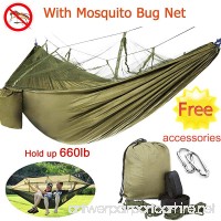 BSWEEII Double Camping Hammock with Mosquito Bug Net Zippers Outdoor 2 Person Hammock Tent Portable Backpack Hammocks for Kids Adults Lightweight Dry Quickly Nylon Parachute Hammock Tree Straps - B07C1447DG