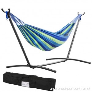 FDW Double Hammock With Space Saving Steel Stand Includes Carrying Case - B01HARJZGA
