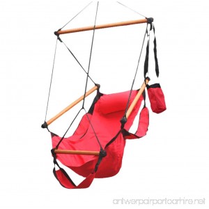 Flexzion Hanging Rope Hammock Chair (Red) Air Deluxe Sky Swing Outdoor Seat Solid Wood 250lb with Pillow Arm Arrest Footrest and Drink Holder for Patio Furniture Camping Travel Porch Lounge - B012FCH7VA