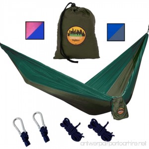 Greenbelt Camping Hammock | Lifetime No Tear Promise | Portable Super-Lightweight Parachute Nylon w/Carabiners | Outdoor & Indoor Hammocks | Best for Backpacking Beach Travel Hiking Campus - B077GKL8VC