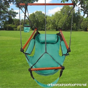 Kuyal Hanging Hammock Chair Deluxe Swing Outdoor Chair W/Pillow and Drink Holder for Backyard Bedroom Porch Outdoor Camping Well-equipped S-shaped Hook (Green) - B075S765LD