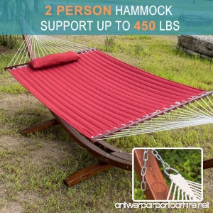 Lazy Daze Hammocks 55 Double Size Quilted Fabric Hammock with Hardwood Spreader Bar and Poly Head Pillow Stylish for Two Person Red - B01BD9L3JS