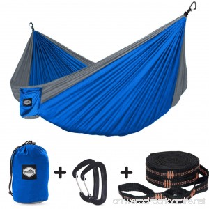Nordmiex Double Camping Hammock With Tree Straps - Portable Parachute Hammock for Two Persons Include 9' Heavy Duty Hammock Tree Straps and Premium Aluminum Carabiners 118(L) x 78(W) - B074N15RKY
