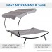 Outsunny Double Chaise Lounge Hammock Sunbed with Canopy and Stand - Light Grey - B07DPHCS9G