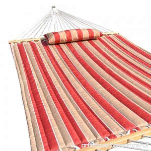 PG PRIME GARDEN Quilted Fabric Hammock with Pillow Hardwood Spreader Bars 2 People Cherry Stripe - B00Y81DBMG