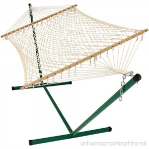 Sunnydaze Cotton Rope Double Hammock with Stand and Wood Spreader Bar 2 Person 350 lb Weight Capacity - B00K7IKJME