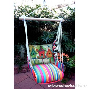 Hammock Swing Chair Multi Colored Stripe with Birdhouses Pillow - B07BTR2CV4