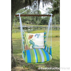 Magnolia Hammock Swing Chair Blue Green Stripe with Mermaid Fish Pillow - B07BTL6WQ9