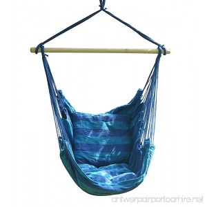 SueSport New Hanging Rope Chair - Swing Hanging Hammock Chair - Porch Swing Seat - With Two Cushions - Max.265 Lbs Blue - B071GQFFK1