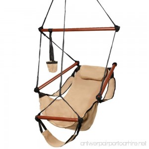 Z ZTDM Hammock Hanging Chair Air Deluxe Sky Swing Seat with Pillow and Drink Holder Solid Wood Indoor/Outdoor Garden Patio Yard 250lbs (Tan) - B07CGBVBFD