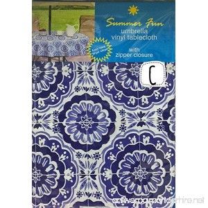 Elrene Home Fashion Bursting Blooms of Deep Blue Vinyl tablecloth Flannel Back With Hole For Umbrella And Zipper Closure (70 Round) - B07D3BM72Z