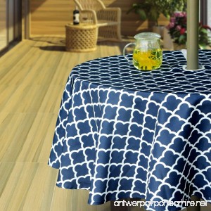 Hipinger Heavyweight Wrinkle-Free Stain Resistant Waterproof Outdoor Tablecloth With Umbrella Hole and Zipper 60 Inch Round Navy Blue Seats 4 People - B07DFL7FS5