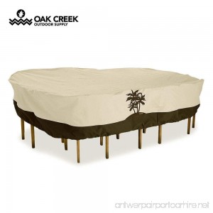 Oak Creek Premium Outdoor Furniture Cover | Patio Table Cover with Air Vents Click-Close Straps Elastic Hem Cord | Made of Heavy Duty Waterproof Fabric with PVC Coating | Palm Tree Design - B076ZYJTJK