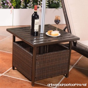 Custpromo Outdoor Patio Rattan Wicker Steel Side Deck Table Bistro Table With Umbrella Hole - B07B6VMWS8