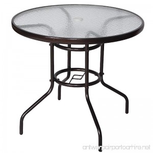 Cloud Mountain 32 Outdoor Dining Table Patio Tempered Glass Table Patio Bistro Table Top Umbrella Stand Round Table Deck Garden Home Furniture Table Dark Chocolate - B01IVIUWB4