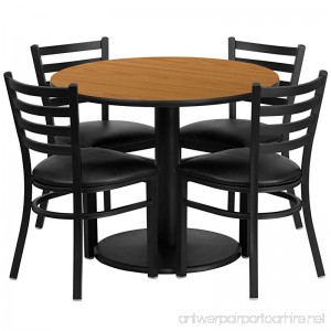Flash Furniture 36'' Round Natural Laminate Table Set with 4 Ladder Back Metal Chairs - Black Vinyl Seat - B00A169NOW