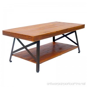 HOMCOM Acacia Wood Outdoor Coffee Table Rustic Style Acacia with Storage Shelf - B07B9T7M7G