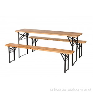 BuyHive 3PCS Patio Table Set Folding Picnic Dining Beer Table Bench Party Serve Wooden - B075S2SW4C