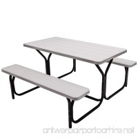 Giantex Picnic Table Bench Set Outdoor Camping All Weather Metal Base Wood-Like Texture Backyard Poolside Dining Party Garden Patio Lawn Deck Large Camping Picnic Tables for Adult (White) - B07DW5PT8N