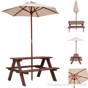Royal Home Furniture 3 Feet Outdoor Wooden Picnic Table Bench with Foldable Umbrella | Portable Weatherproof Large 4 Seats Sturdy Wood for Children Kids Adult Pub Dining Backyard Garden BBQ Party Yard - B078K82JMF