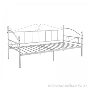 GreenForest Metal Daybed Twin Size with Headboard Metal Slats Support Bed Frame Mattress Foundation (Creamy White) - B07CNQGM85